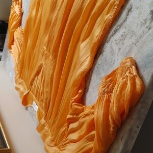 Vintage Jaipur Atelier Los Angeles Orange Silk Painter's Peasant Blouse